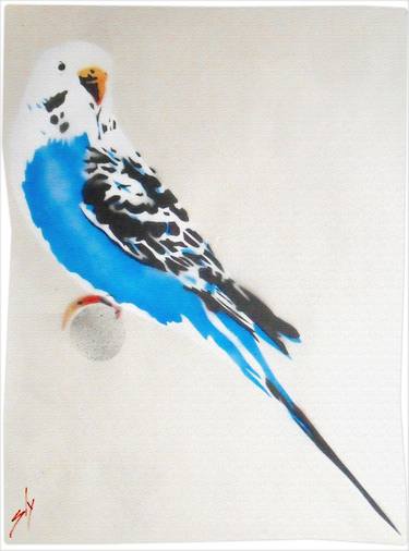 Grandma's budgie (on gorgeous watercolour paper) + free poem. thumb