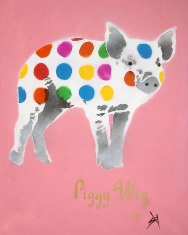 ]Piggy Wig (pink) with FREE poem! (On canvas). thumb