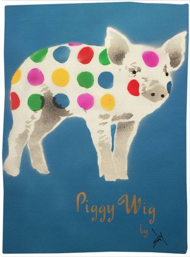 Piggy Wig (blue) with FREE poem! (On gorgeous watercolour paper). thumb