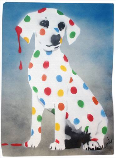 Damien's dotty, spotty, puppy dawg (blue on watercolour paper). thumb