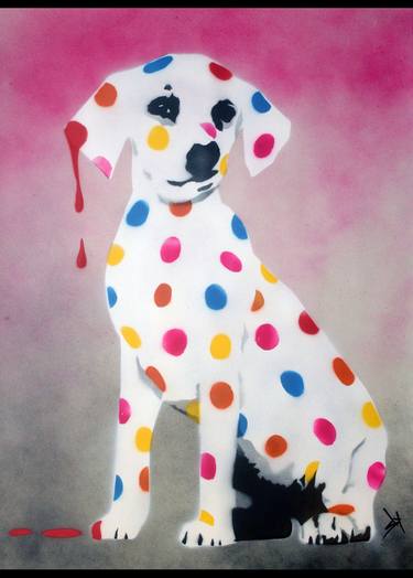 Damien's dotty, spotty, puppy dawg (pink on plain paper) thumb