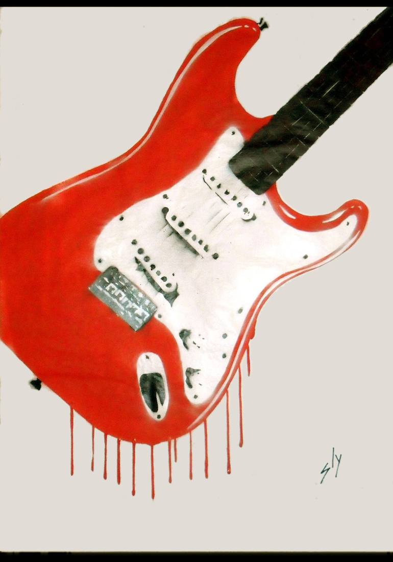 Guitar, Oil pastel on white paper, images.fineartamerica.co…