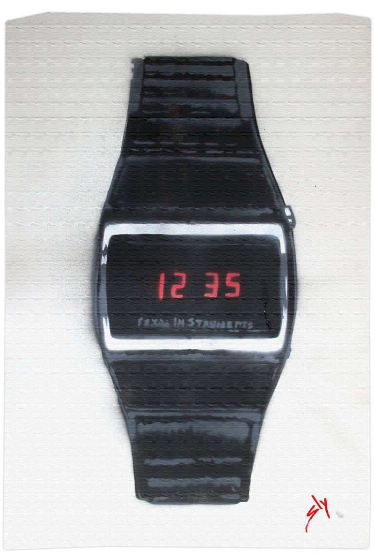 Cheap digital watch by Texas Instruments. FREE digital watch on gorgeous watercolour paper Painting by Juan Sly Saatchi Art