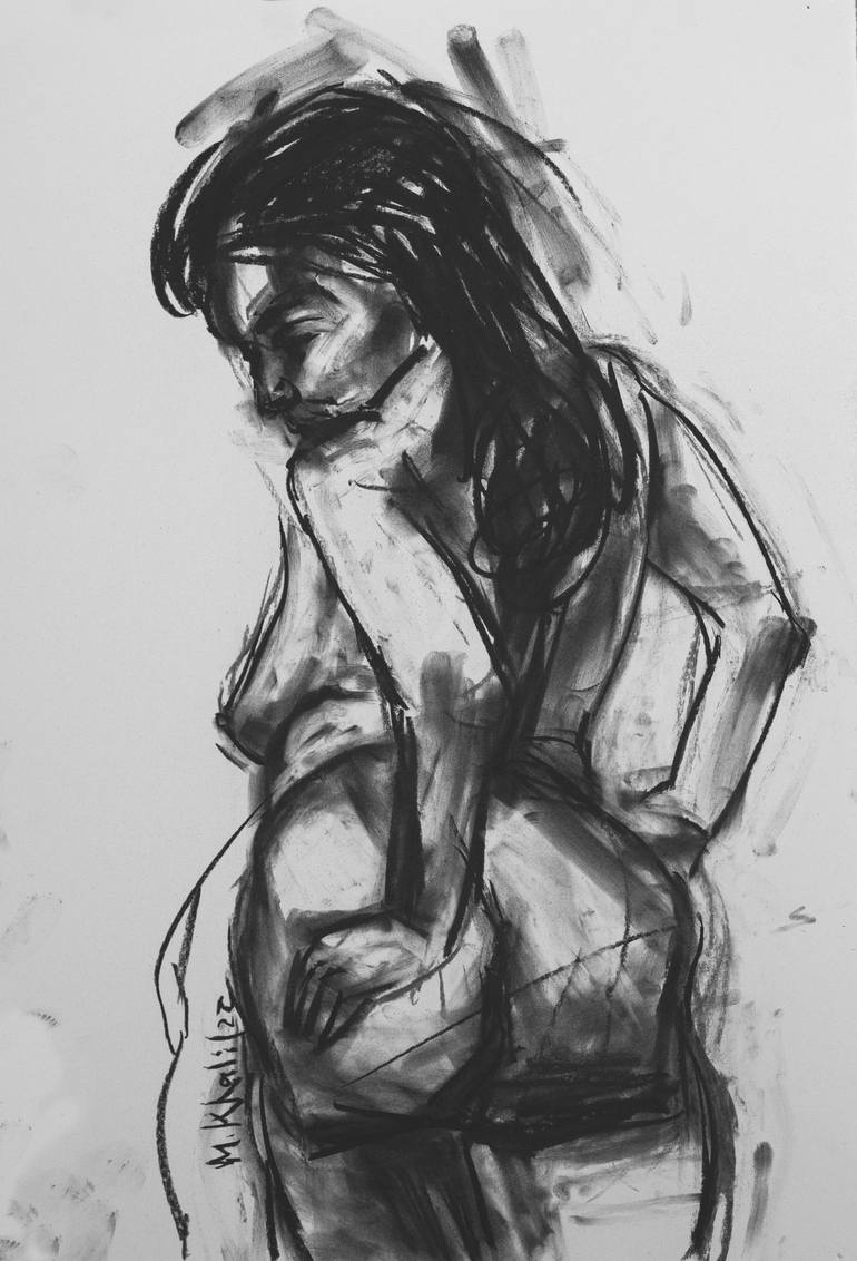 nude woman- Back view 6 Drawing by mohamed khalil | Saatchi Art