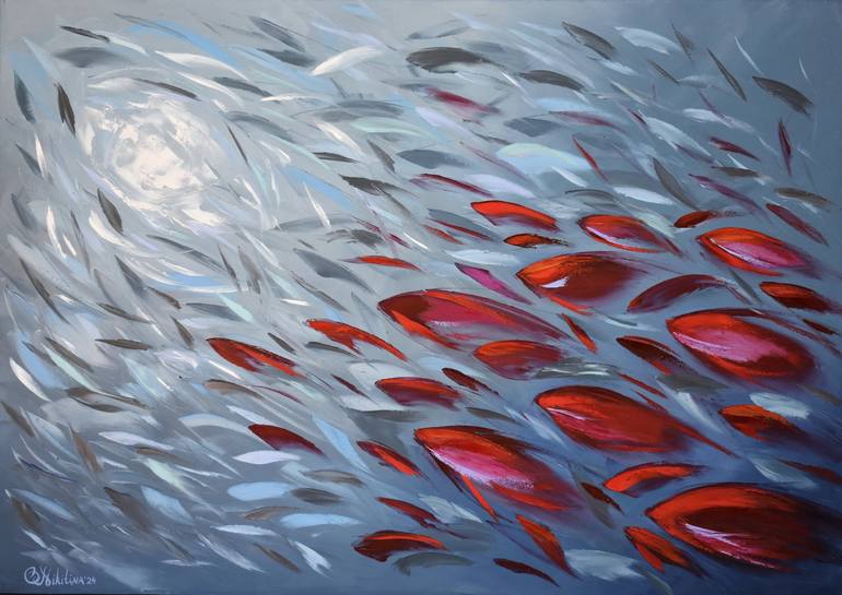 Original Abstract Painting by Olga Nikitina | Abstract Expressionism Art on Canvas | School of Red Fish Painting Impasto