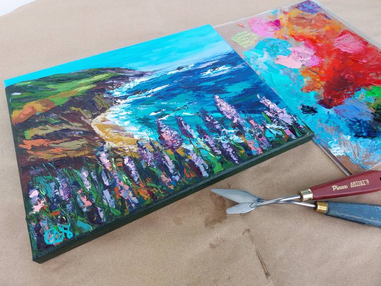 Original Abstract Beach Painting by Olga Nikitina