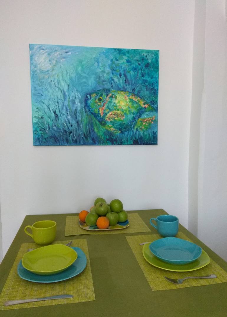 Original Abstract Fish Painting by Olga Nikitina