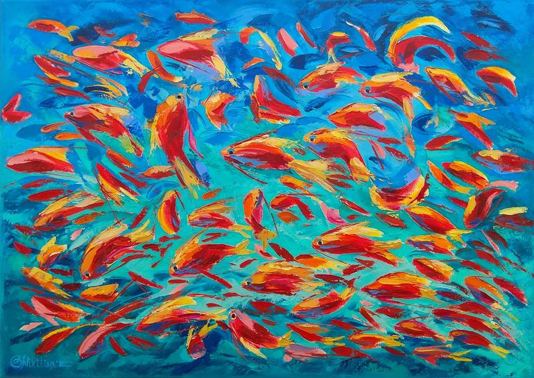 Red fish abstract pattern. Painting by Olga Nikitina | Saatchi Art