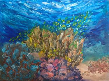 Coral Garden Underwater Painting. Original artwork was made underwater during scuba diving thumb