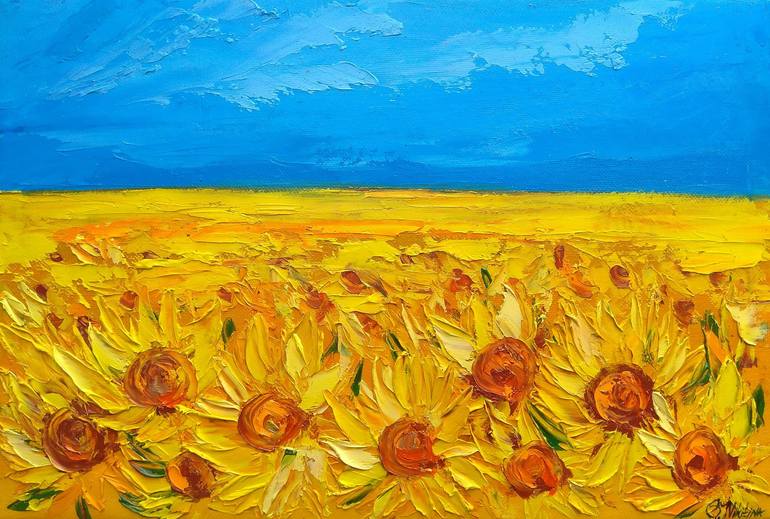 Sunflowers Fields Painting by Olga Nikitina | Saatchi Art