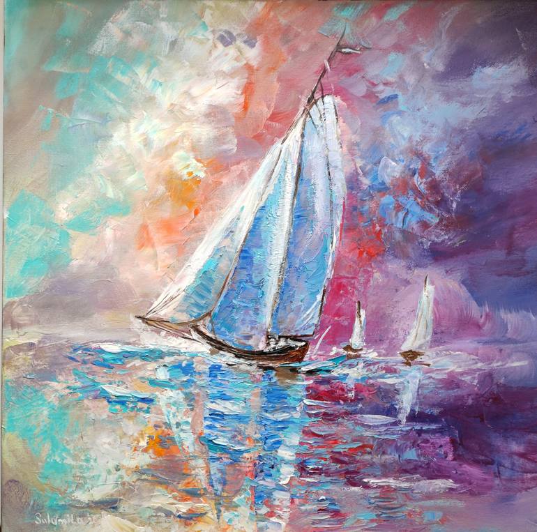 blue sailboat painting