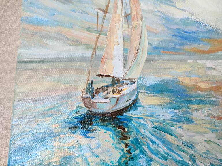 Original Abstract Expressionism Sailboat Painting by Sulamita Art