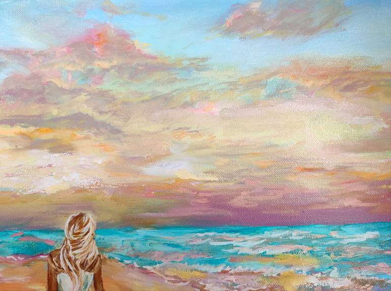 Original Expressionism Beach Painting by Sulamita Art