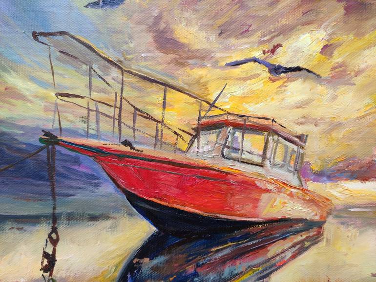 Original Fine Art Boat Painting by Sulamita Art