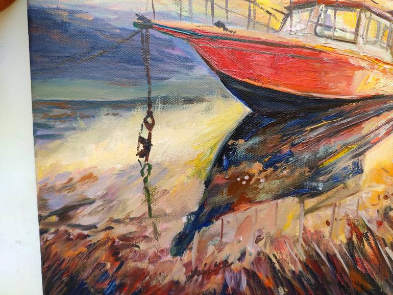 Original Fine Art Boat Painting by Sulamita Art