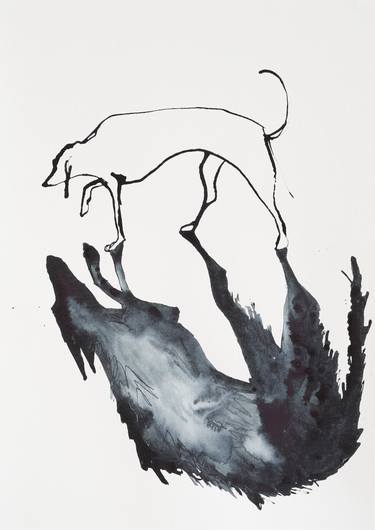 Original Expressionism Dogs Drawings by Roberta Young