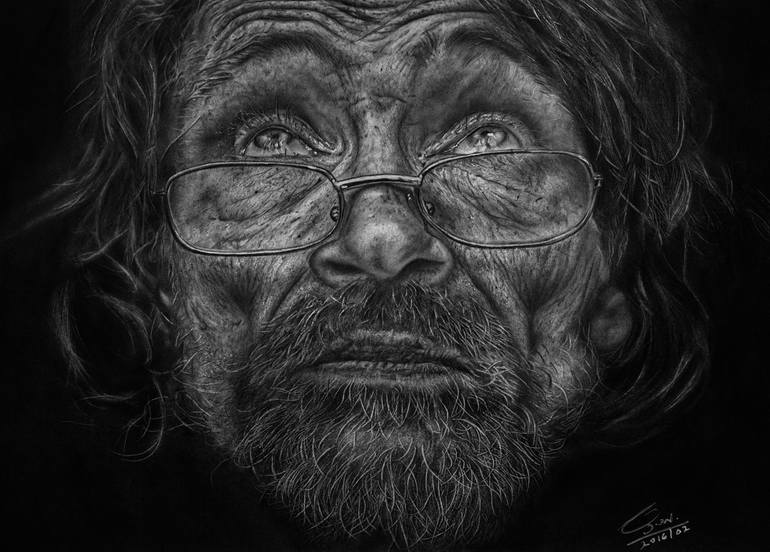 Old Man SOLD Hyper Realistic Pencil Drawing By Prabath Zoysa