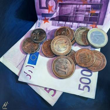 Original painting "€ 1000 & coins". thumb