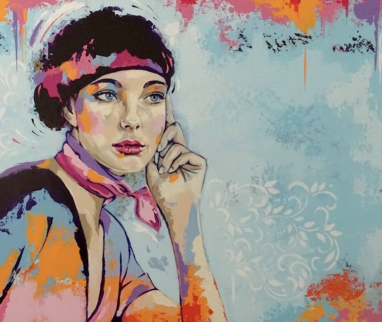 Original Art Deco Portrait Painting by Livien Rozen