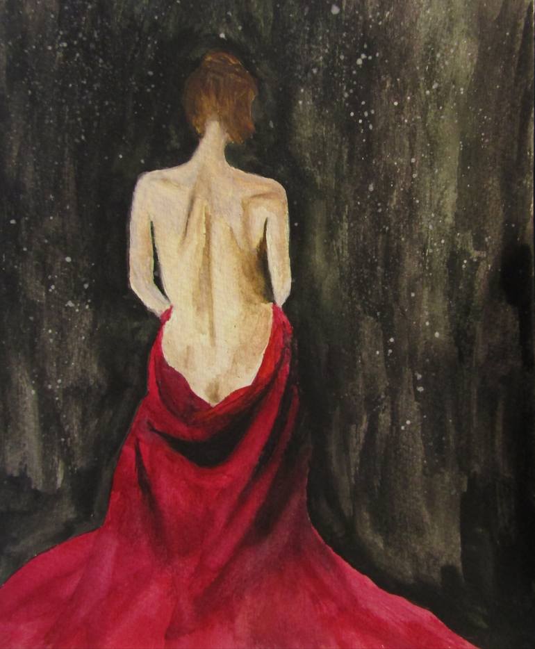 Mujer de Rojo en la noche bajo la nieve. Painting by Mariano Seib