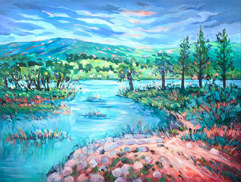 Lake Biel View Swiss Landscapes Original Painting by danuta antas-woźniewska