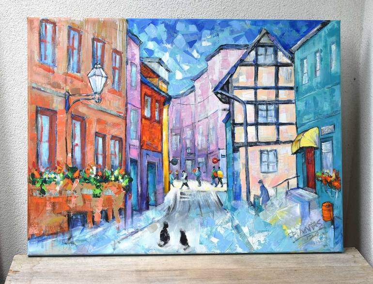 Original Abstract Expressionism Cities Painting by Danuta Antas-Woźniewska