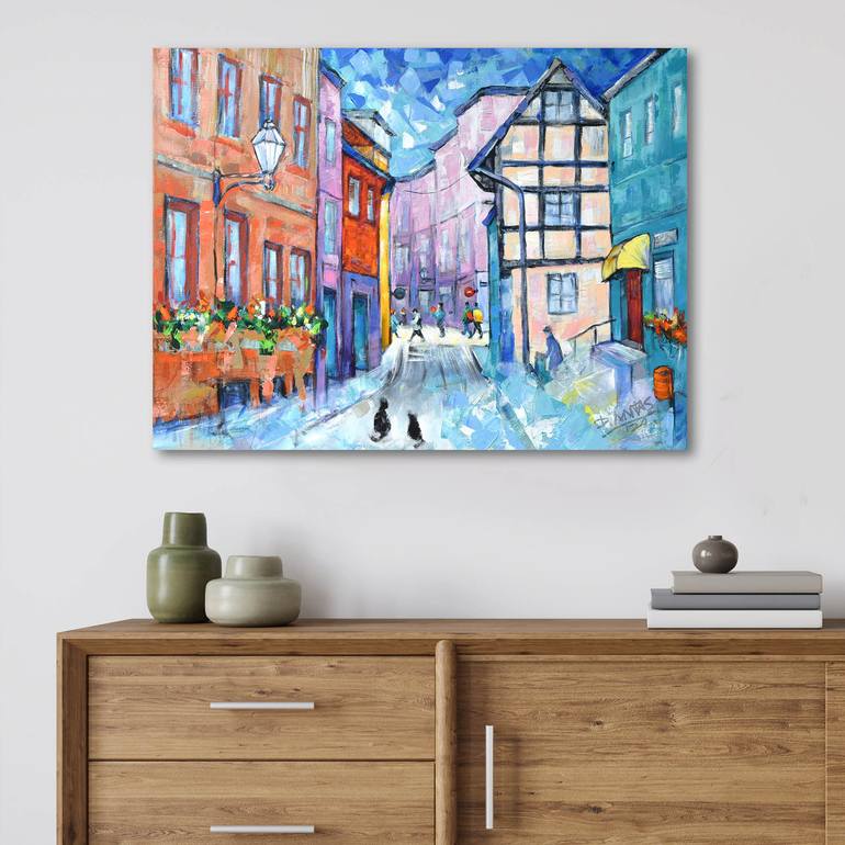 Original Abstract Expressionism Cities Painting by Danuta Antas-Woźniewska