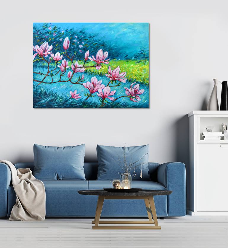 Original Art Deco Floral Painting by Danuta Antas-WoźNiewska