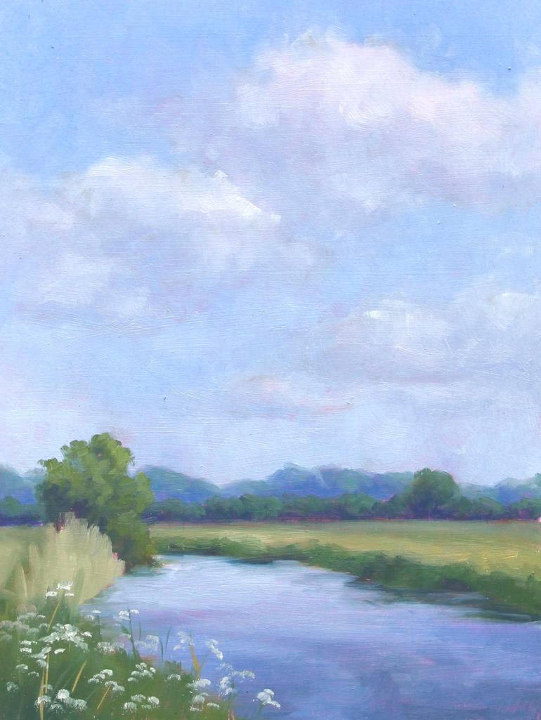 Peinture Acrylique Originale D Usher - RIVER ROTHER NEAR FITTLEWORTH SUSSEX
