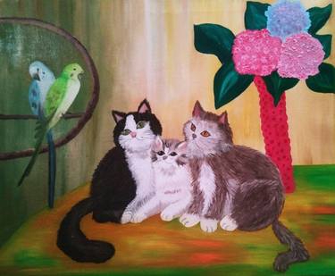 Original Art Deco Cats Paintings by Irena Kafkova
