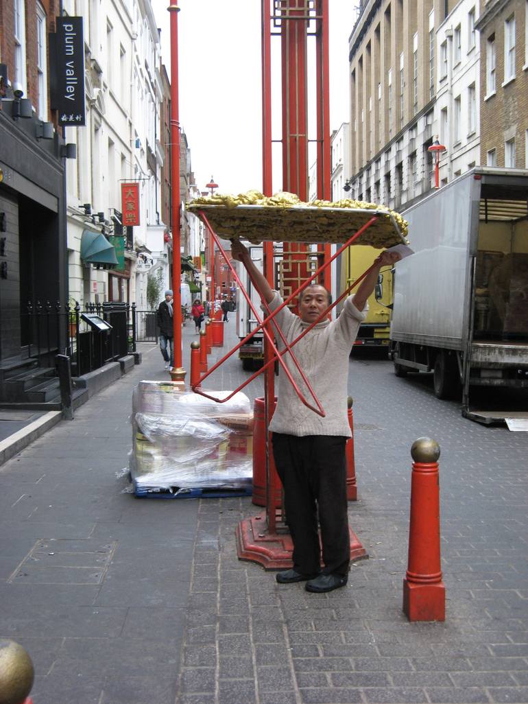 Goldene Erweiterung/Golden expansion. Street art project London, Chinatown, UK, Dec 2010. Renate Egger and Wilhelm Roseneder.   - Print