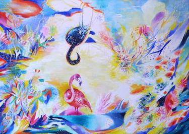 Saatchi Art Artist Carolina Goedeke; Paintings, “Flamingo, Dreaming a Galaxy” #art