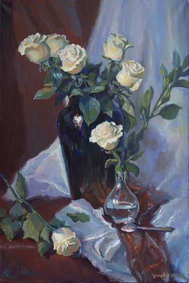 Still life with roses in a vase thumb