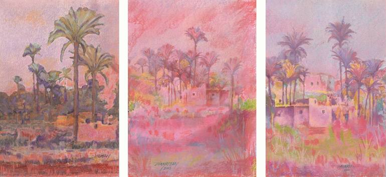 Original Landscape Painting by Dia Makeen | Abstract Expressionism Art on Paper | Village2 (one set)
