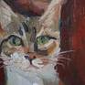 Self portrait with my expresive cat. Oil painting on canvas.