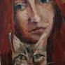 Self portrait with my expresive cat. Oil painting on canvas.