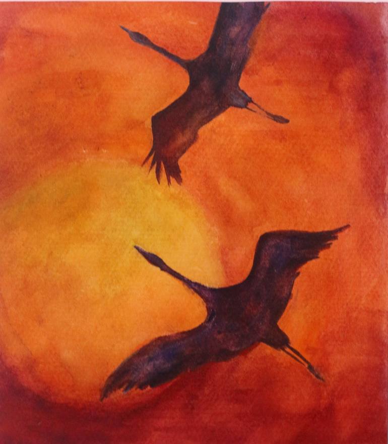 two birds flying art