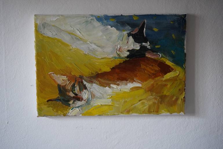 Original Impressionism Cats Painting by Busuioc Elena