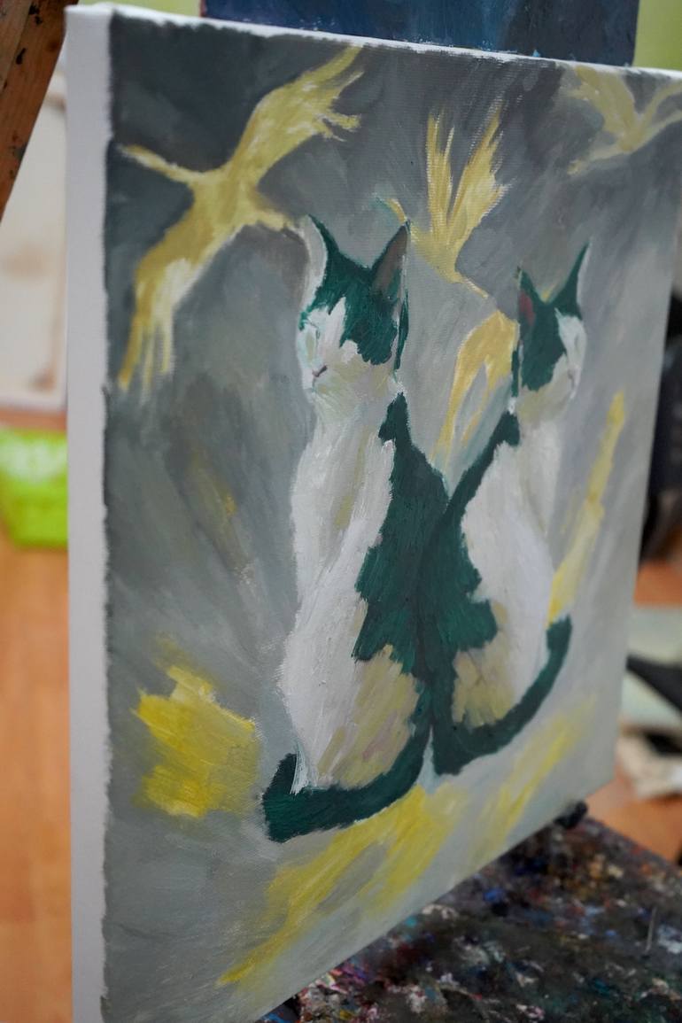 Original Impressionism Cats Painting by Busuioc Elena