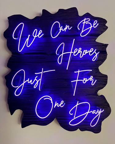 We Can Be Heroes Just For One Day Purple Neon Artwork thumb