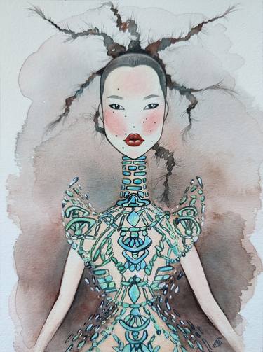 Fashion Illustration II, watercolor, dress from designer Iris van Herpen, fan art singer Tsunaina thumb