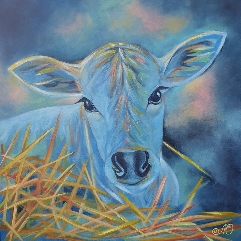 Cow Painting Animal Original Art Baby Cow Artwork Farm Wall Art Canvas Oil  Painting Painting by Yuliya Illarionova | Saatchi Art