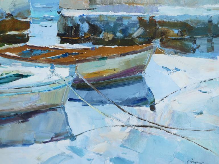 Original Impressionism Yacht Painting by Yegor Dulin