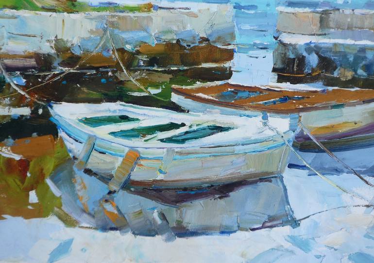 Original Impressionism Yacht Painting by Yegor Dulin