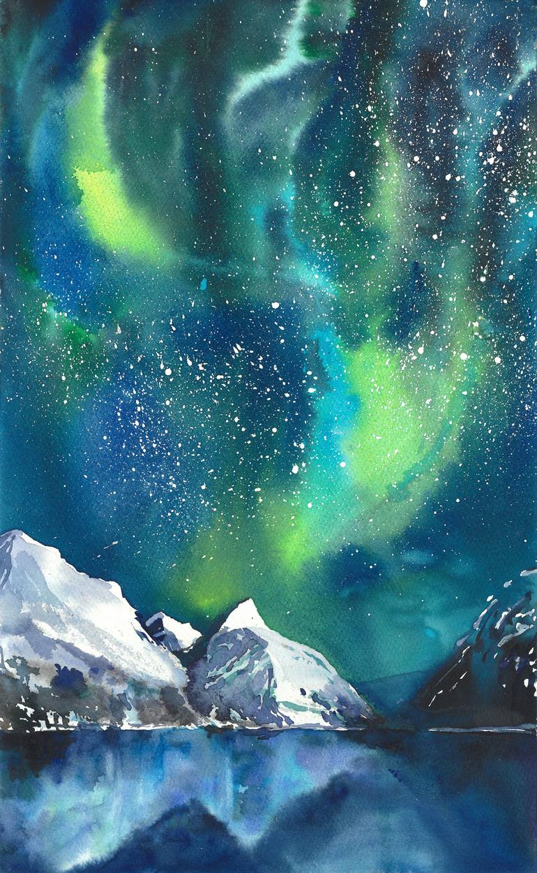 Aurora borealis watercolor 05 Painting by Liuba Syrotiuk Saatchi Art