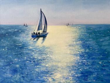 Original Art Deco Boat Painting by Elena Lav
