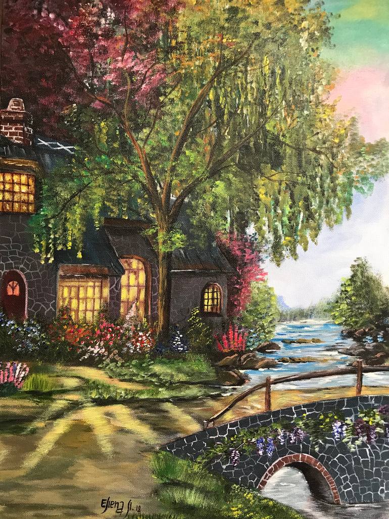 Original Conceptual Garden Painting by Elena Lav