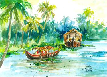 Kerala Backwaters Indian sketch thumb
