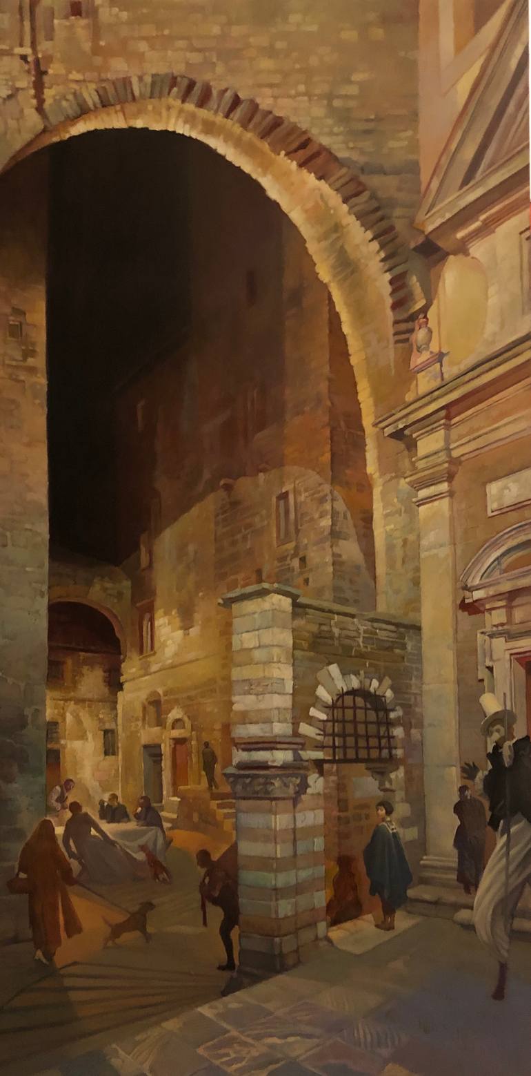 Original Figurative Cities Painting by Genya Gritchin