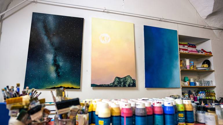 Original Abstract Outer Space Painting by Annelie Ruebmann